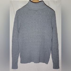 Vintage Ribbed Cable Knit Turtleneck Sweater Gray 90s Minimalist St John's Bay